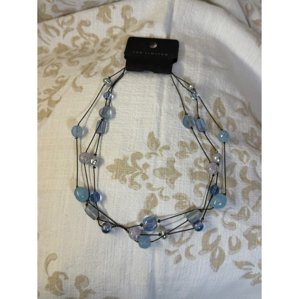 The Limited Blue Multi Strand Beaded Necklace Faux Pearl Layered NWT Made in USA